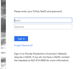 A screenshot showing the log in with your Florida Poly