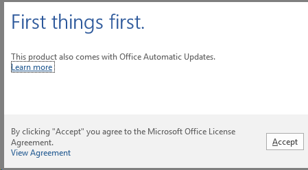 A screenshot to agree to the License terms by clicking Accept.