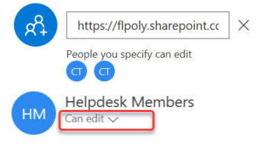 A screenshot showing where to click on a group or person to view or manage their access.