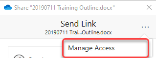 A screen shot of the action box showing where to click on Manage Access.