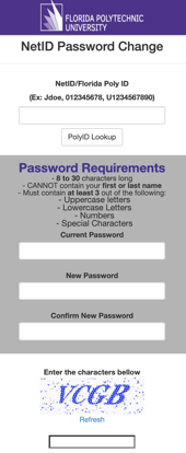 Screenshot of the NetID password change